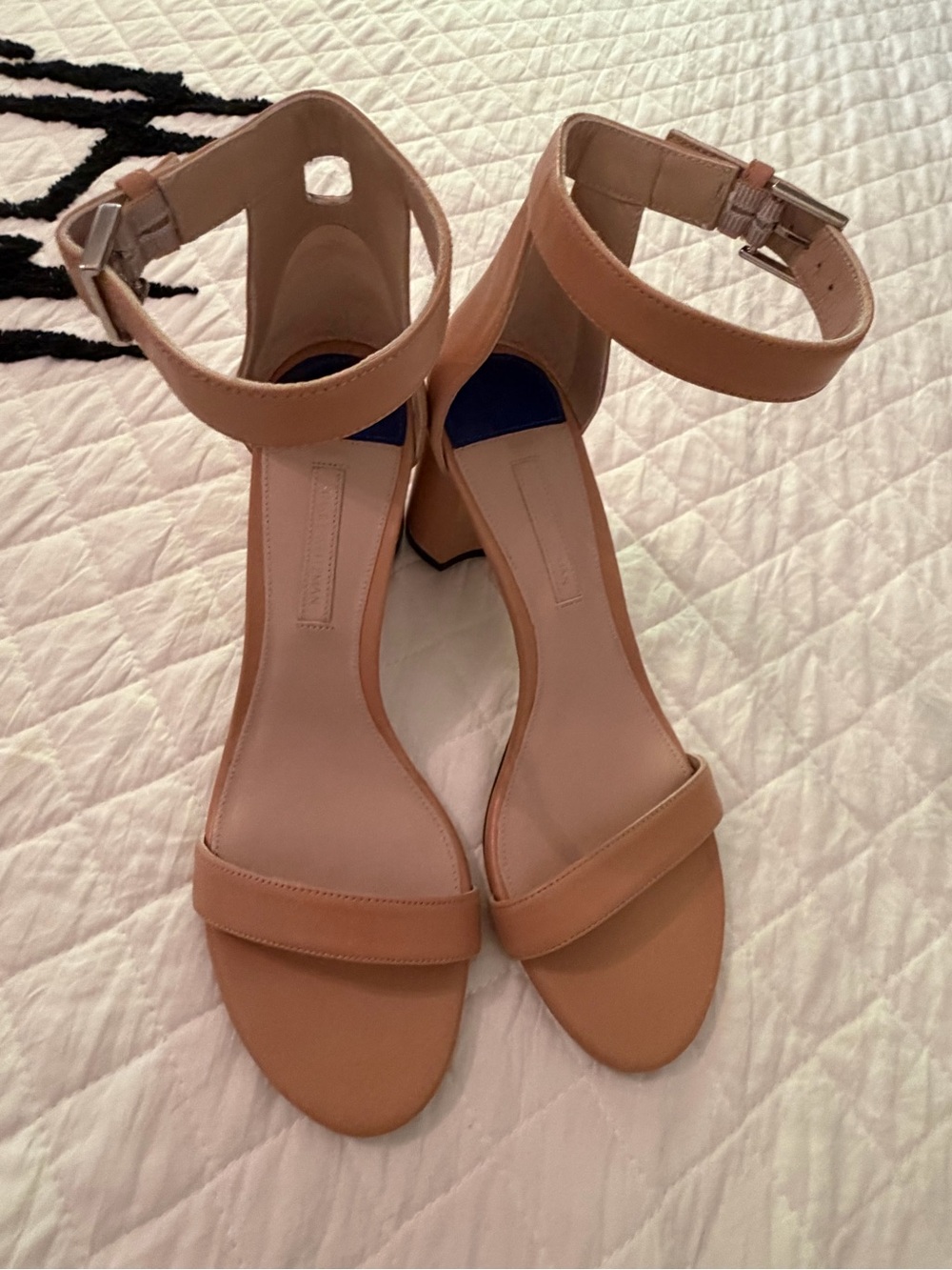 Stuart Weitzman Nude Ankle-Strap Block Heel Sandals NEW Size 7